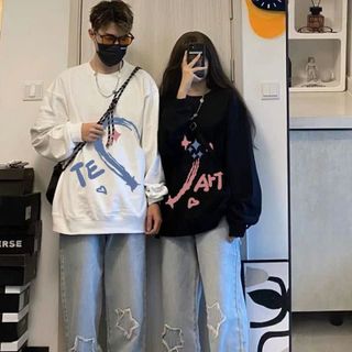 Áo Sweater Đôi Nam Nữ In Hình Nửa Trái Tim TE ART Form Rộng Cao Cấp