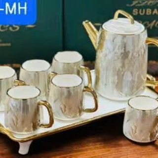 Bộ bình cốc uống trà sứ vân đá  kèm khay kiểu Bắc Âu ( THÙNG 8B)