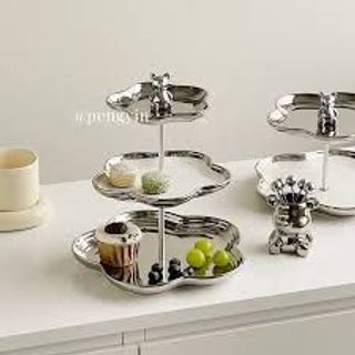Khay sứ đựng hoa quả bánh kẹo 2, 3 tầng BB vàng và bạc trend 2024 NDH15