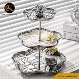 Khay sứ đựng hoa quả bánh kẹo 2, 3 tầng BB vàng và bạc trend 2024 NDH15