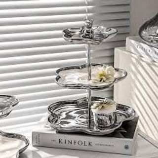 Khay sứ đựng hoa quả bánh kẹo 2, 3 tầng BB vàng và bạc trend 2024 NDH15