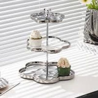 Khay sứ đựng hoa quả bánh kẹo 2, 3 tầng BB vàng và bạc trend 2024 NDH15