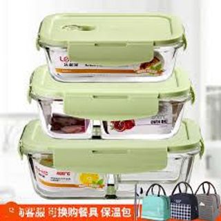 Bộ hộp cơm thủy tinh cường lực gồm 3 hộp thủy tinh 410ml không chia ngăn, Túi đựng và bộ đũa