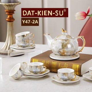 Bộ Ấm Chén Đĩa Kê Vân Đá Xanh Quai Vồng Y47-2A (THÙNG 12B)