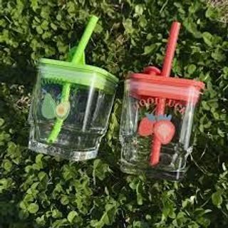 Ly Thủy Tinh Uống Nước Có Nắp Kèm Ống Hút Hình Vuông Tiện Lợi