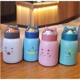 Bình nước giữ nhiệt tai mèo 360ml nắp thú dễ thương lõi thủy tinh bọc nhựa cách nhiệt