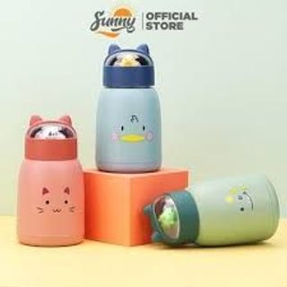 Bình nước giữ nhiệt tai mèo 360ml nắp thú dễ thương lõi thủy tinh bọc nhựa cách nhiệt