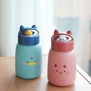 Bình nước giữ nhiệt tai mèo 360ml nắp thú dễ thương lõi thủy tinh bọc nhựa cách nhiệt