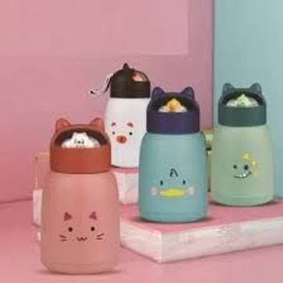 Bình nước giữ nhiệt tai mèo 360ml nắp thú dễ thương lõi thủy tinh bọc nhựa cách nhiệt