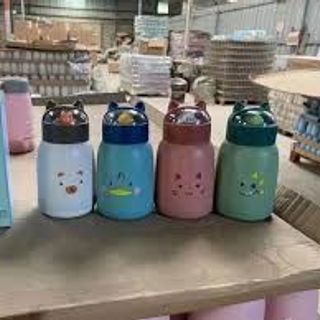 Bình nước giữ nhiệt tai mèo 360ml nắp thú dễ thương lõi thủy tinh bọc nhựa cách nhiệt