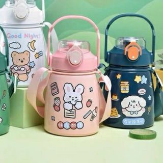 Bình nước giữ nhiệt 800ml , bình giữ nhiệt cute có ống hút, inox 304 cao cấp không rỉ tặng kèm sticker