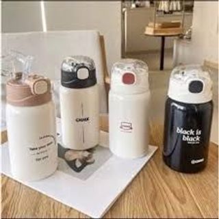 Bình giữ nhiệt tiện dụng 450ml phong cách Vlogger Hàn Quốc có ống hút B28