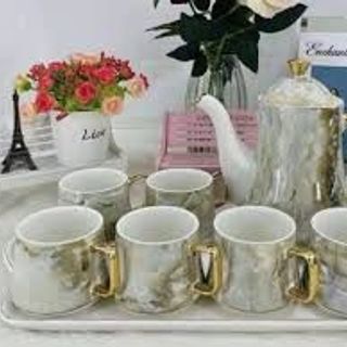 Bộ Ấm Chén Pha Trà Vân Đá Nắp Cá Heo Kèm Khay size nhỏ