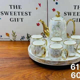 Bộ Ấm Chén Pha Trà Vân Đá Nắp Cá Heo Kèm Khay size nhỏ