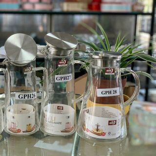 Bình Nước Thủy Tinh Chịu Nhiệt Đựng Nước Cao Cấp Deli, Có Nắp Inox 304 1100ML