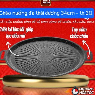 Chảo nướng đá chống dính không dầu Hàn Quốc size 32cm chảo nướng thịt BBQ dùng được cho cả bếp từ Chảo nướng đá chống dính không dầu Hàn Quốc size 32cm chảo nướng thịt BBQ dùng được cho cả bếp từ