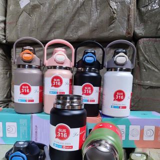 Bình Giữ Nhiệt VACUUM Inox316 Mẫu Mới Dung Tích 1000 ML Có Ống Hút, Quai Xách Và Dây Đeo Tiện Dụng