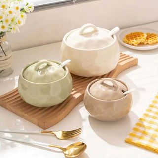 Hũ Đựng Mỡ - Đựng Gia Vị Bằng Sứ Tặng Kèm Thìa 400ML