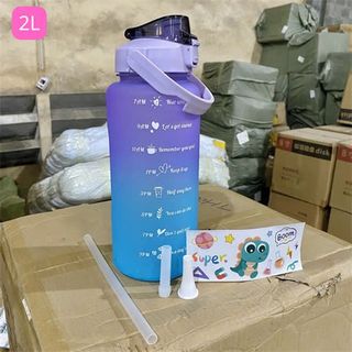 Bình Nước 2L Có Bút Đánh Dấu Tay Cầm Ống Hút Chống Rò Rỉ Dung Tích Lớn.