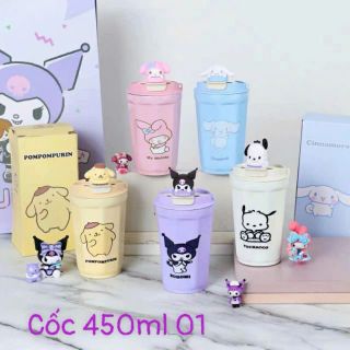 Bình Nước Giữ Nhiệt Ly Giu Nhiệt 480ml Nắp Hình THú Họa Tiết kuromi my melody cinnamoroll purin Dễ Thương