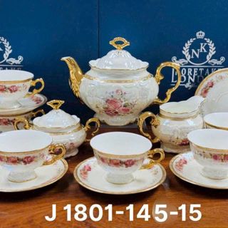 Bộ trà sứ Tiệp hoa hồng mạ vàng 15 món Bộ trà sứ Tiệp hoa hồng mạ vàng 15 món