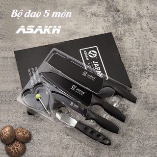 Bộ Dao 5 Món JAPAN ASAKH Bằng Thép Không Gỉ Đen Nhám Cao Cấp Bộ Dao 5 Món JAPAN ASAKH Bằng Thép Không Gỉ Đen Nhám Cao Cấp