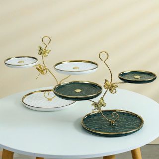 Khay sứ 3 tầng đựng bánh hoa quả khung bướm bay trang trí Huydecor Khay sứ 3 tầng đựng bánh hoa quả khung bướm bay trang trí Huydecor