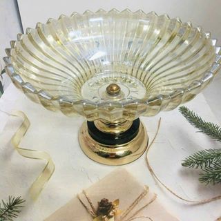 Khay Đựng Hoa Quả Thủy Tinh Đế Mạ Đồng,Đĩa Thủy Tinh Đựng Hoa Quả Trang Trí Nội Thất