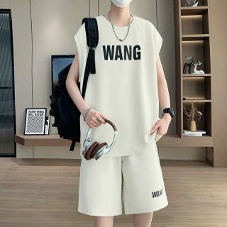 ￼Bộ Đồ Mùa Hè Nam Không Tay Phong Cách Hồng Kông Rộng Thun Lạnh In Pet Không Bong Tróc Băng Bộ Đồ Thể Thao Bộ Đồ Hai Mảnh