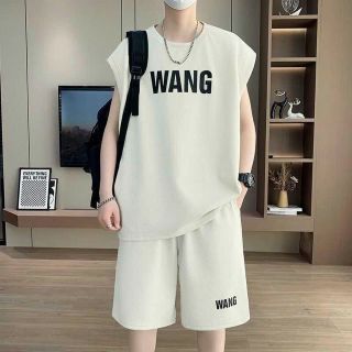 ￼Bộ Đồ Mùa Hè Nam Không Tay Phong Cách Hồng Kông Rộng Thun Lạnh In Pet Không Bong Tróc Băng Bộ Đồ Thể Thao Bộ Đồ Hai Mảnh