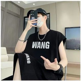 ￼Bộ Đồ Mùa Hè Nam Không Tay Phong Cách Hồng Kông Rộng Thun Lạnh In Pet Không Bong Tróc Băng Bộ Đồ Thể Thao Bộ Đồ Hai Mảnh