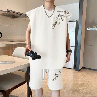 Bộ Thun Nam 2024 Mới Phong Cách Trung Hoa Áo Thun Không Tay In Thân Tre Hạng Nặng Nam Top Mới . Bộ Thun Nam 2024 Mới Phong Cách Trung Hoa Áo Thun Không Tay In Thân Tre Hạng Nặng Nam Top Mới .