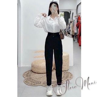 Quần Tây Học Sinh, Công Sở Form Baggy Ống Đứng Cạp Cao 2 nút Có Xếp Li - Chất Tuyết Mưa, 2 size L, XL