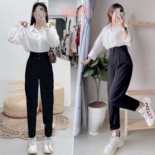 Quần Tây Học Sinh, Công Sở Form Baggy Ống Đứng Cạp Cao 2 nút Có Xếp Li - Chất Tuyết Mưa, 2 size L, XL
