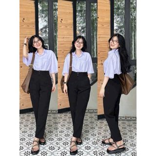 Quần Tây Học Sinh, Công Sở Form Baggy Ống Đứng Cạp Cao 2 nút Có Xếp Li - Chất Tuyết Mưa, 2 size L, XL