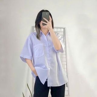 Áo Sơ Mi Học Sinh Tay Lỡ Một Túi Form Rộng Nam Nữ - Chất Kate Mềm, 2 Size L & XL Áo Sơ Mi Học Sinh Tay Lỡ Một Túi Form Rộng Nam Nữ - Chất Kate Mềm, 2 Size L & XL