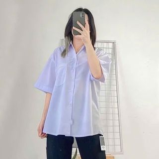 Áo Sơ Mi Học Sinh Tay Lỡ Một Túi Form Rộng Nam Nữ - Chất Kate Mềm, 2 Size L & XL Áo Sơ Mi Học Sinh Tay Lỡ Một Túi Form Rộng Nam Nữ - Chất Kate Mềm, 2 Size L & XL