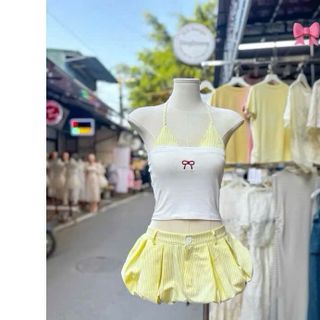 Set Đi Biển 3 Món Áo Quây + Bra Phối Quần Đùi Bí Xếp Li Set Đi Biển 3 Món Áo Quây + Bra Phối Quần Đùi Bí Xếp Li