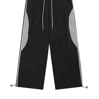 Quần Ống Rộng Chất Dù Nhăn Dây Rút Lai Phối Sọc Đen Xám Freesize Dưới 65kg