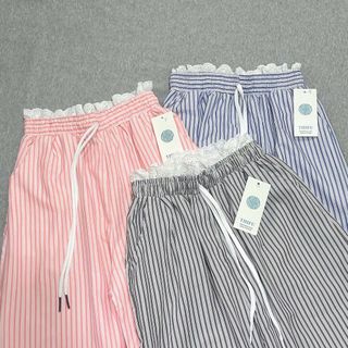 Quần Ống Rộng Nữ Vải Kate Sọc Chỉ Lưng Thun Phối Ren Bèo Dáng Suông Dài Phong Cách Freesize dưới 63kg