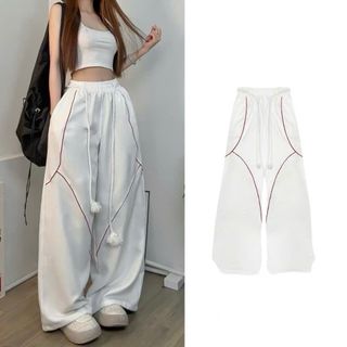 Quần Dù Ống Suông Rộng Nam Nữ Lưng Thun Dây Luồng Viền Chỉ Nổi Streetwear Thời Trang