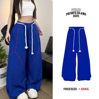 Quần Dù Ống Suông Rộng Nam Nữ Lưng Thun Dây Luồng Viền Chỉ Nổi Streetwear Thời Trang