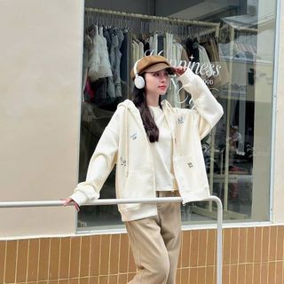 Áo khoác nữ dài logo thêu MÈO và DỪA