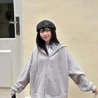 Áo khoác nữ dài logo thêu MÈO và DỪA