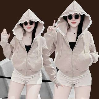 Áo khoác nữ viền ren mũ