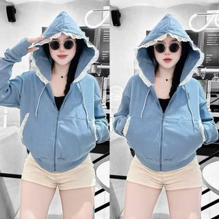 Áo khoác nữ viền ren mũ