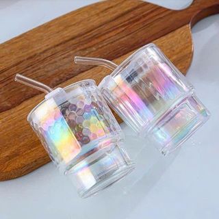 Cốc thủy tinh 7 sắc màu kèm hút (THÙNG 58C)