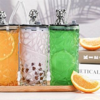 Cốc Thủy Tinh Có Ống Hút Nắp Đậy Gấu 400ml ( THÙNG 80C ) Cốc Thủy Tinh Có Ống Hút Nắp Đậy Gấu 400ml ( THÙNG 80C )