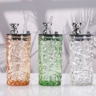 Cốc Thủy Tinh Có Ống Hút Nắp Đậy Gấu 400ml ( THÙNG 80C ) Cốc Thủy Tinh Có Ống Hút Nắp Đậy Gấu 400ml ( THÙNG 80C )